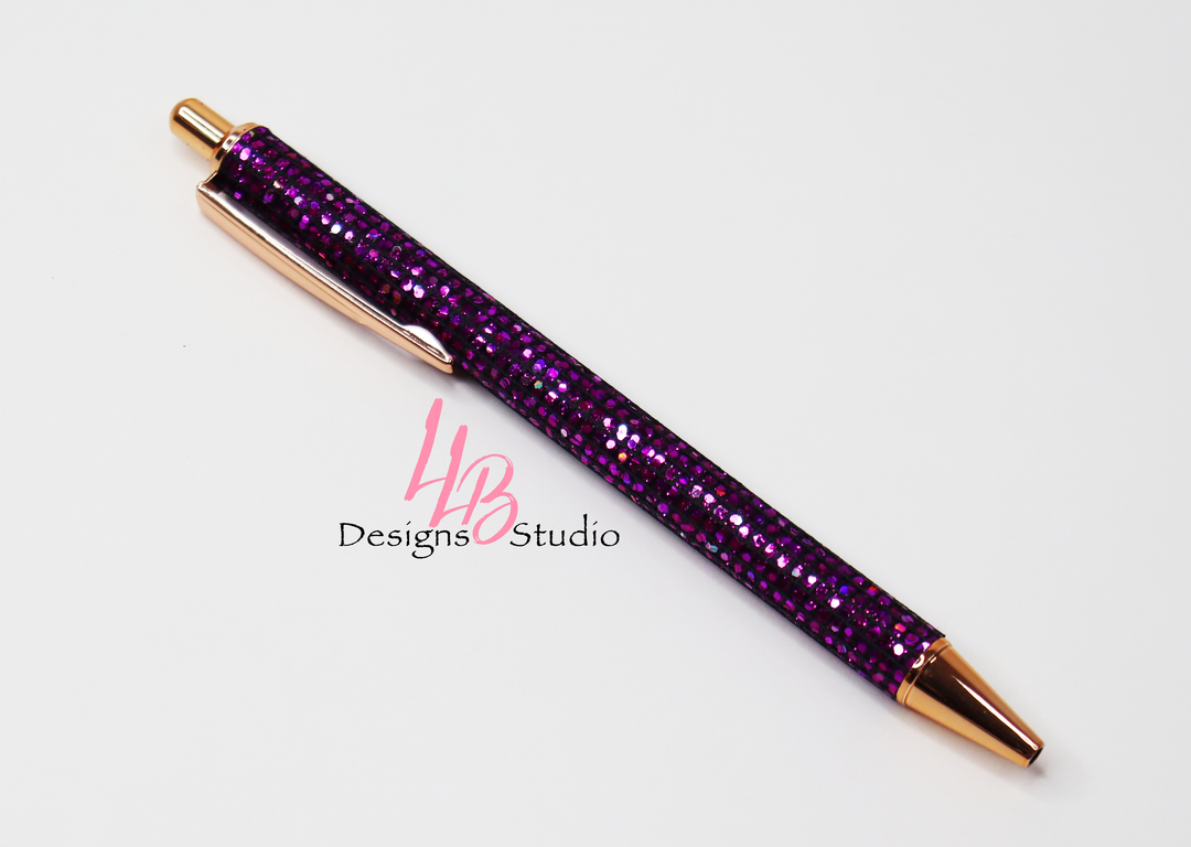 Stationery Pen | Dark Purple Rhinestone Clickable Pen | Black Ink | SKU # PEN66