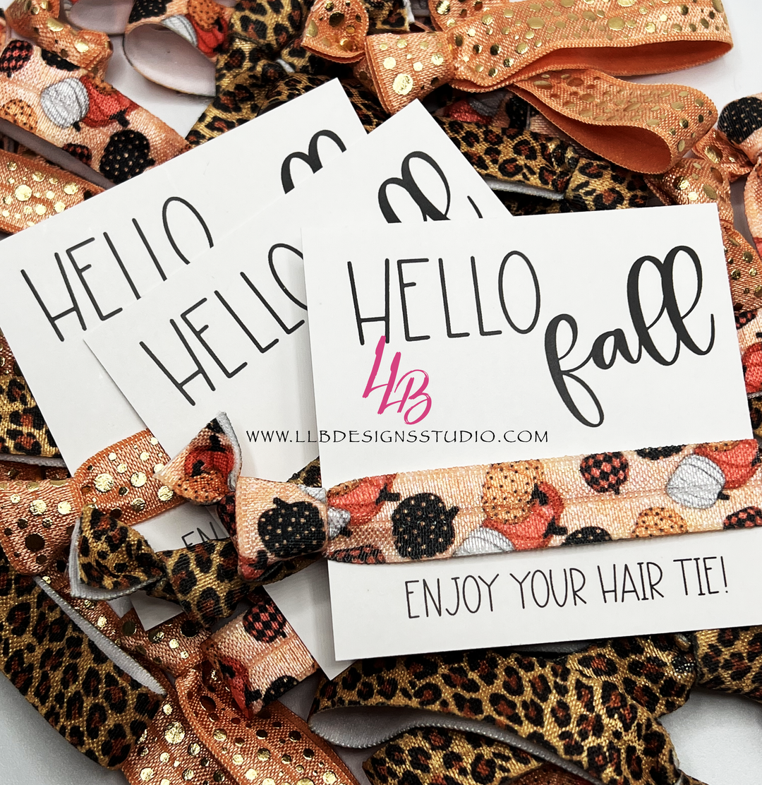 Fall Pumpkins Cheetah Bundle Of Hair Ties +  Hello Fall Hair Tie Card
