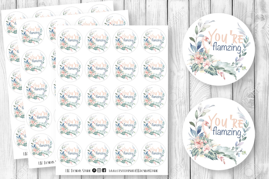 Flamingo 2" Round Stickers | Packaging Stickers | Business Branding | Small Shop Stickers | Sticker #: S0134 | Ready To Ship