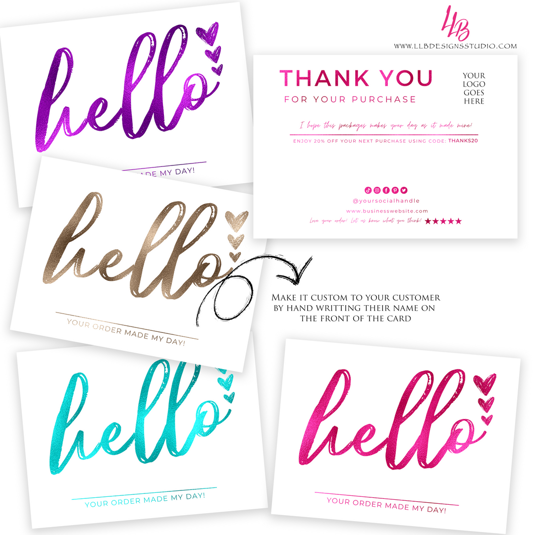 CUSTOM FOIL PACKAGING INSERT | Hello Your Order Made My Day | SIZE 3 X 4 INCHES | TY96-Custom