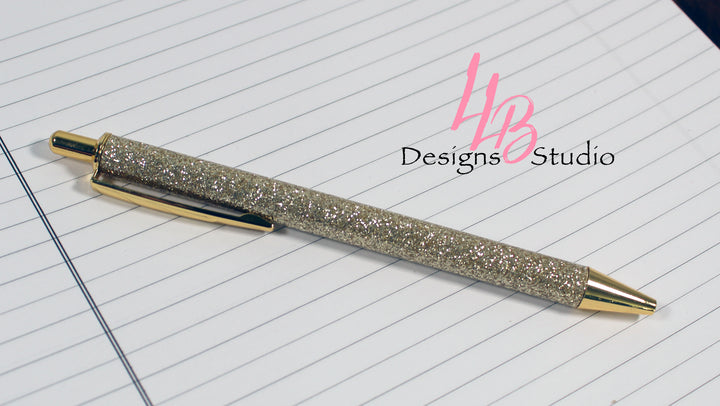 Stationary Pen | Gold Glitter Clickable Pen | Black Ink | SKU # PEN36