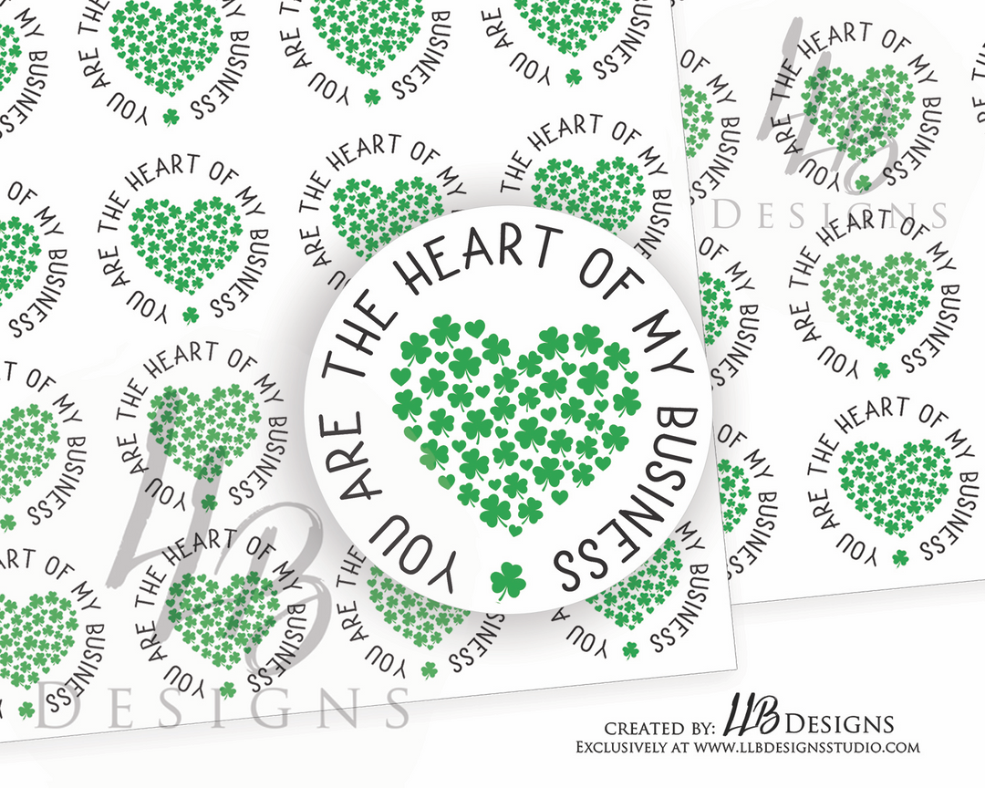 Green Shamrock Heart |  Packaging Stickers | Business Branding | Small Shop Stickers | Sticker #: S0121 | Ready To Ship