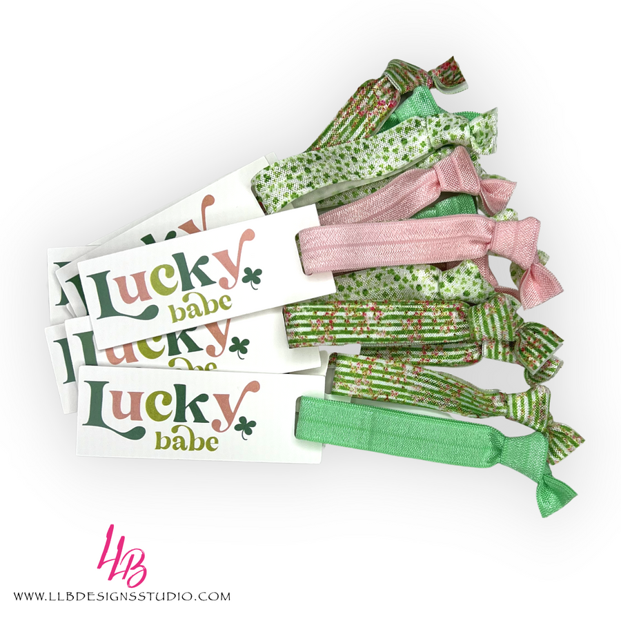 Shamrock Floral Mix Of Printed Elastic Hair Ties, Lucky Babe Mini Hair
