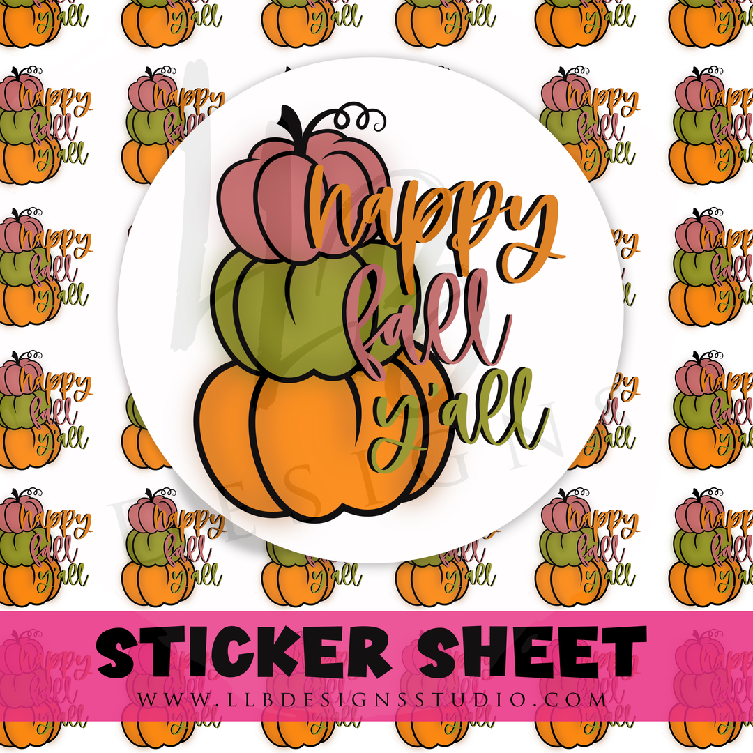 Happy Fall Y'all |  Packaging Stickers | Business Branding | Small Shop Stickers | Sticker #: S0475 | Ready To Ship