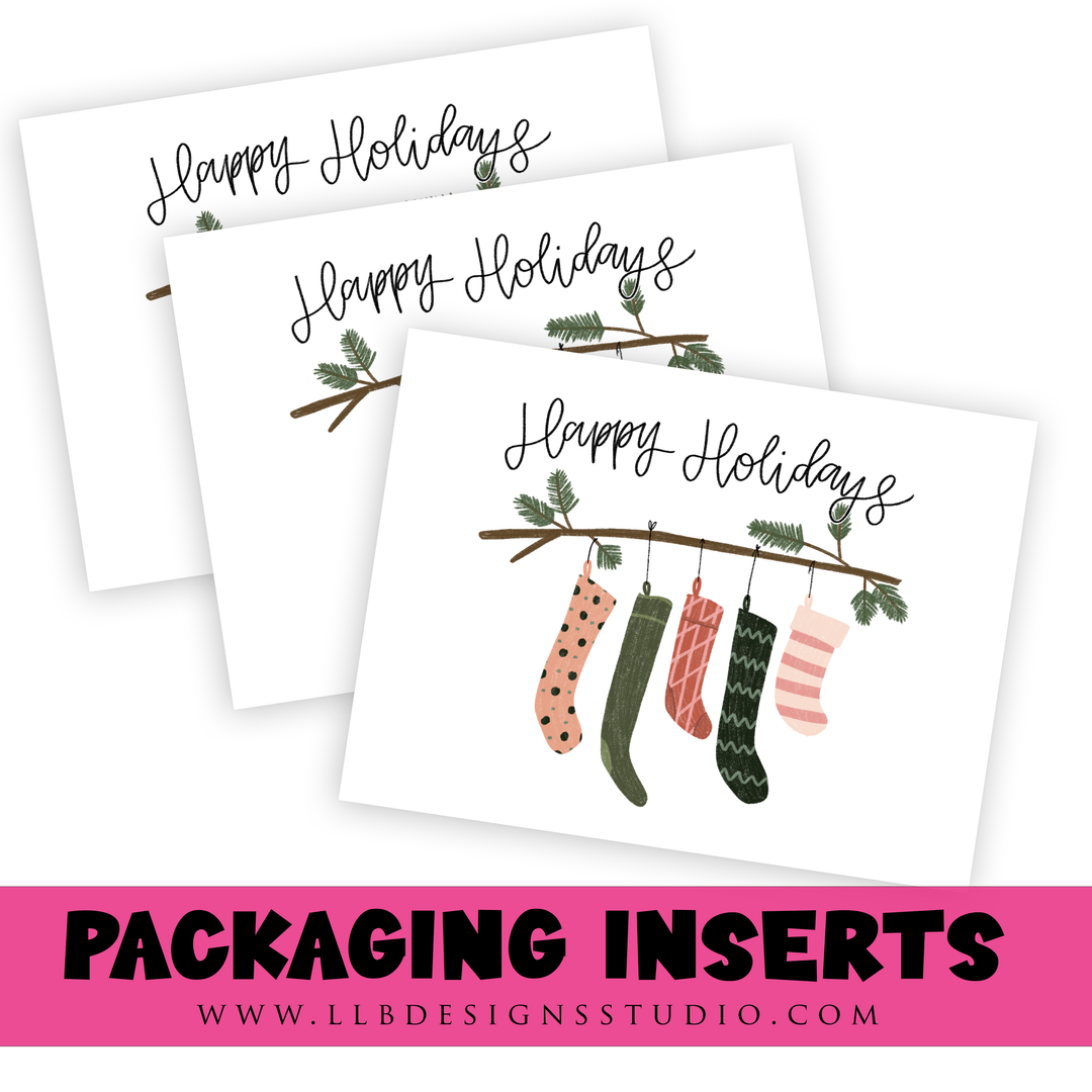 Packaging Insert  | Happy Holidays Stockings |  SIZE 4 X 3 INCHES | Card Number: TY63 | Ready To Ship