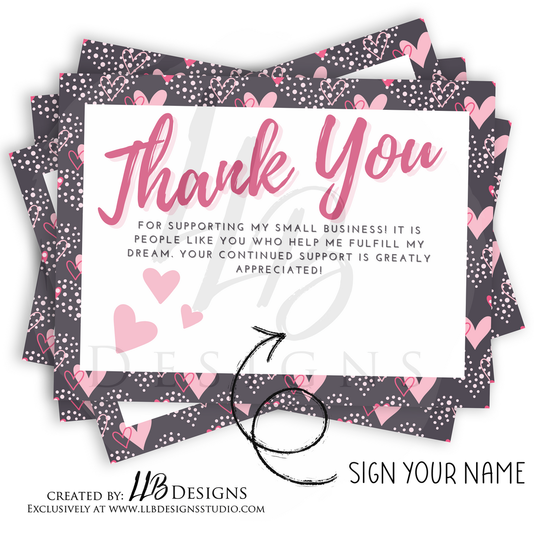Packaging Insert  | Pink Brown Thank You Hearts  | SIZE 4 X 3 INCHES | Card Number: TY17 | Ready To Ship