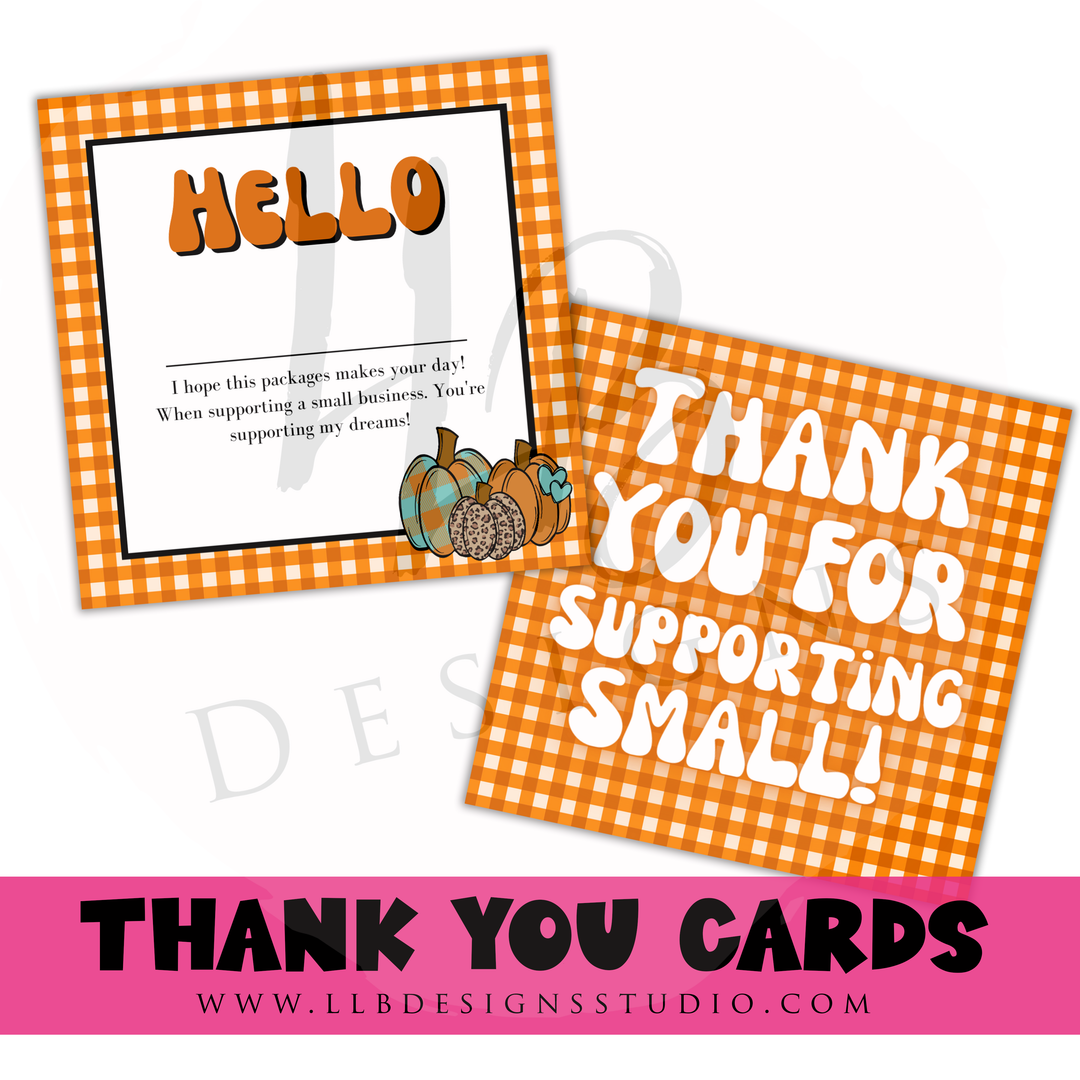 Packaging Insert - Hello Plaid Orange | Orange Pumpkin Design - SIZE 3 X 3 INCHES | Card Number: TY54 | Ready To Ship