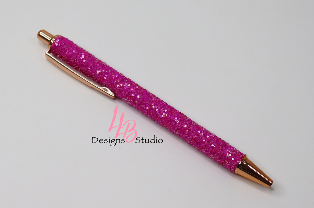 Stationery Pen | Hot Pink Confetti Clickable Pen | Black Ink | SKU # PEN71