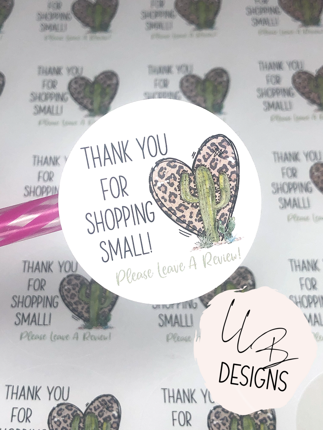 Cactus Heart TY For Shopping Small  | Packaging Stickers | Business Branding | Small Shop Stickers | Sticker #: S0024 | Ready To Ship