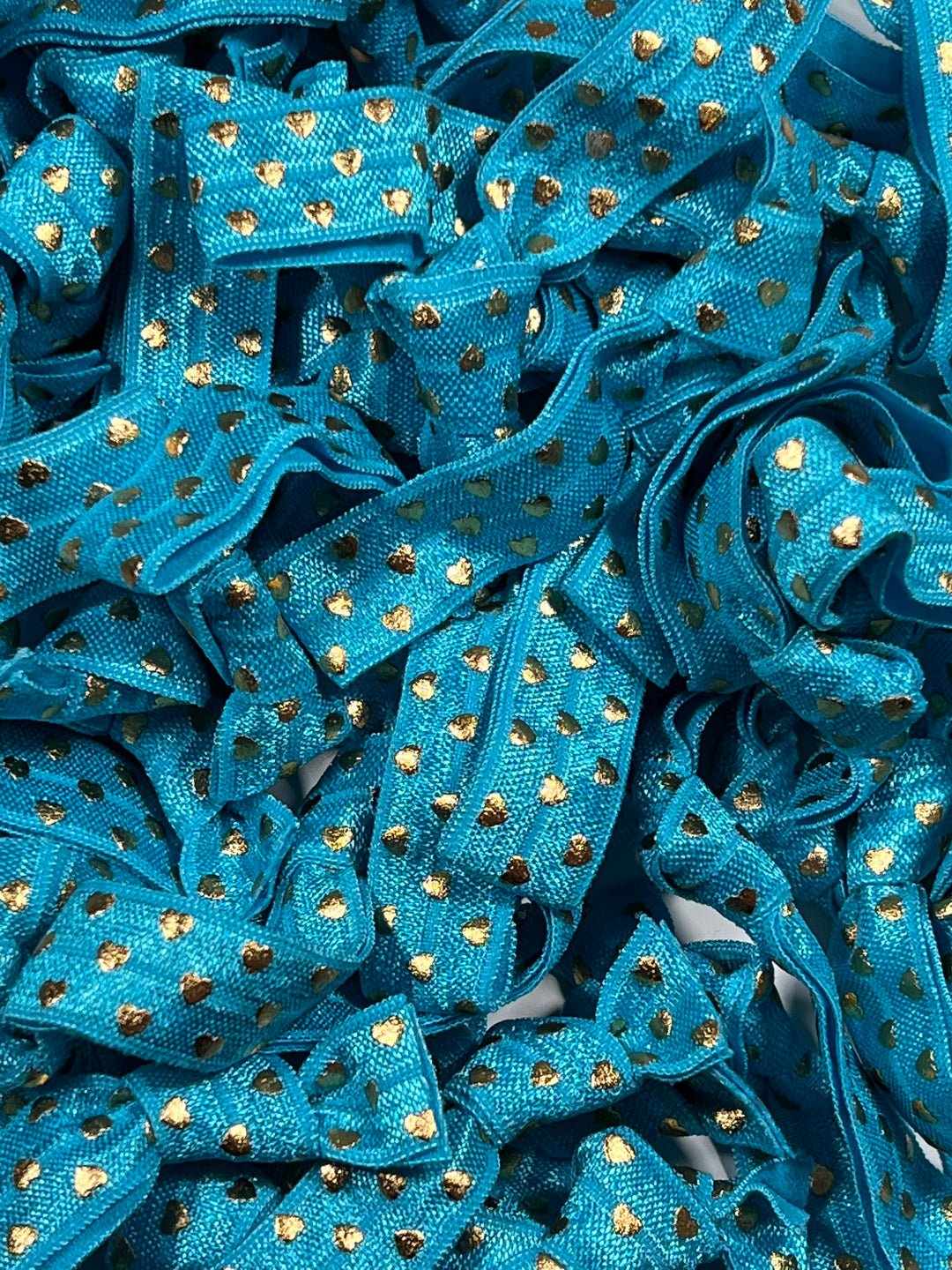 Aqua Blue with Gold Hearts Design Hair Ties
