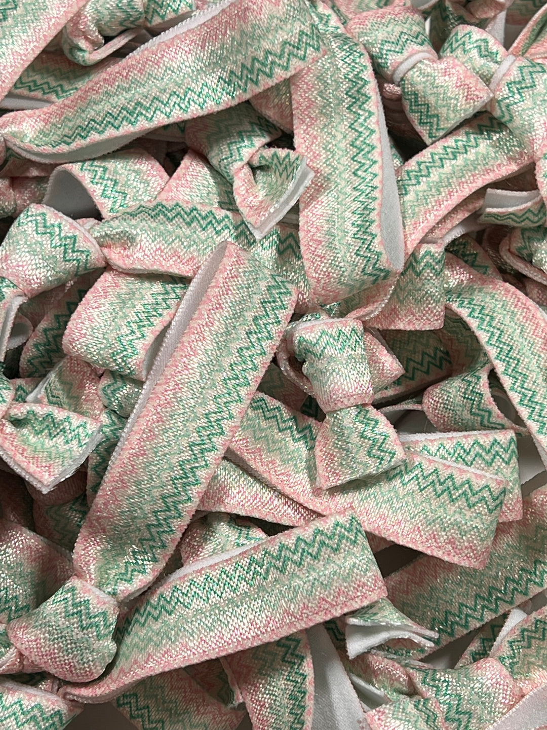 Pink and Green Zig Zag Lines Design Hair Ties