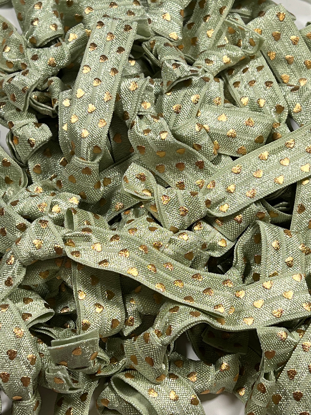 Sage Green with Gold Hearts Design Hair Ties