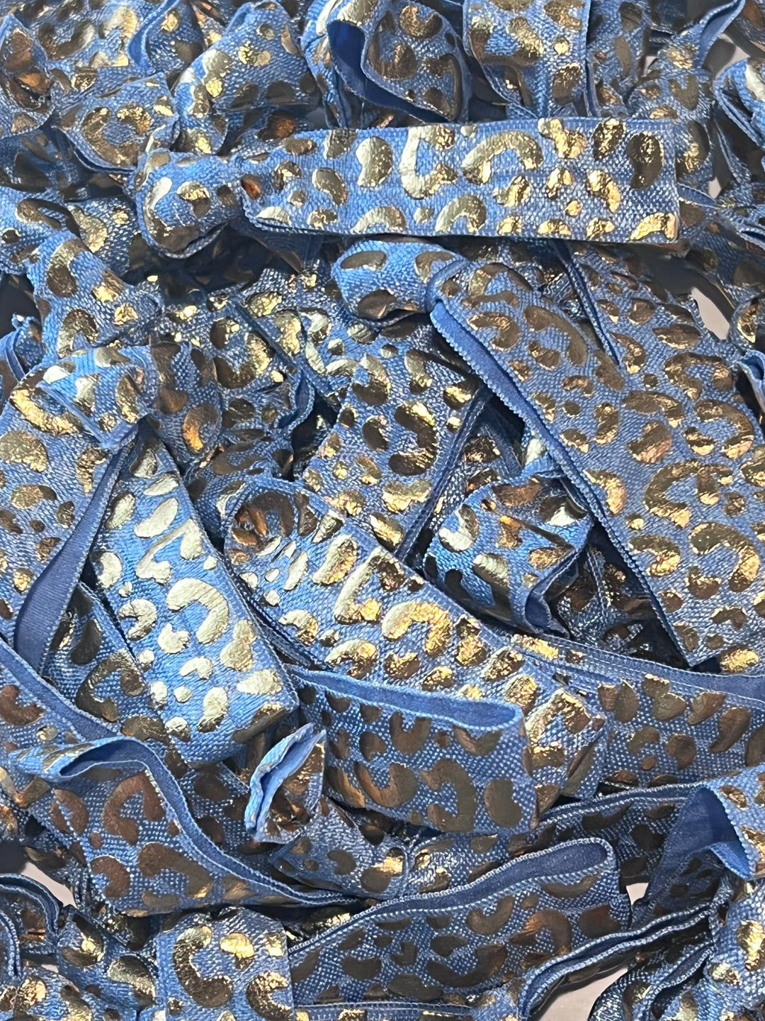 Baby Blue With Gold Foil Cheetah Print Hair Ties
