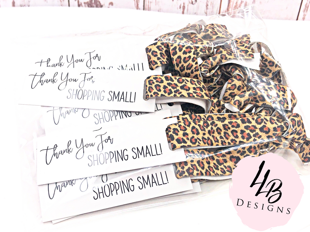 Cheetah Print Thank You For Supporting Small Hair Ties + Mini Cards | 25 Hair Ties + Cards | SKU: HM01