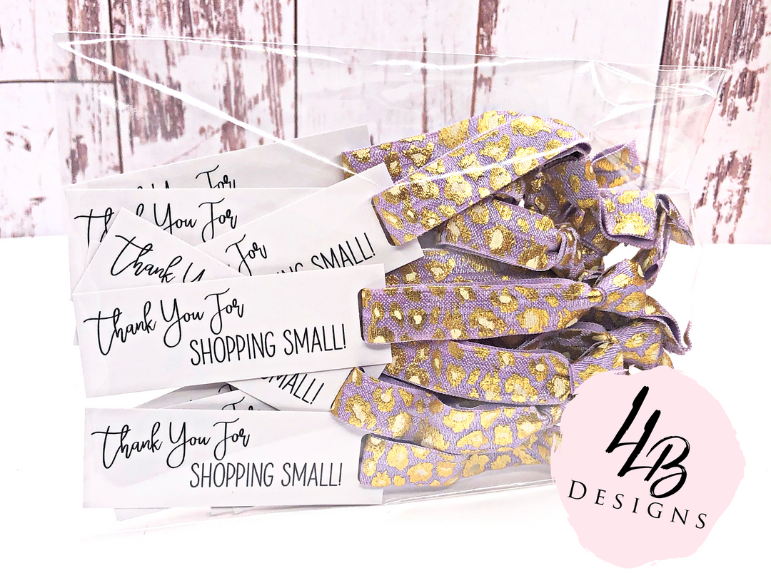 Purple Cheetah Print - Thank You For Shopping Small - Hair Ties + Mini Cards | 25 Hair Ties + Cards | SKU: HM07