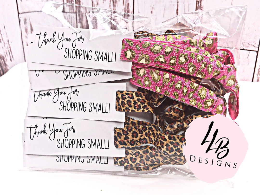 Pink Cheetah + Plain Cheetah Print + Thank You Shopping Small - Hair Ties + Mini Cards | 25 Hair Ties + Cards | SKU: HM12