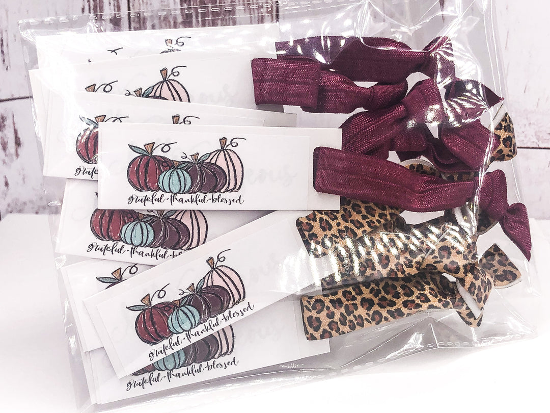 Cheetah Print + Wine Hair Ties & Fall Pumpkins Mini Cards l Mini Hair Tie Card  | 25 Hair Ties + Cards | SKU: HM34