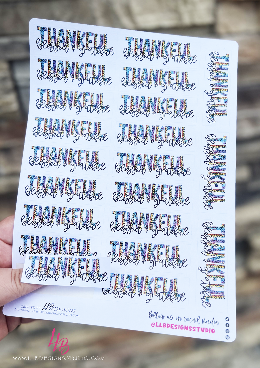 Thankful Blessed & Grateful Colorful Leopard |  Packaging Stickers | Business Branding | Small Shop Stickers | Sticker #: S0449 | Ready To Ship