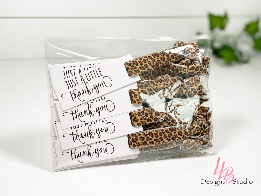 Cheetah Print Hair Ties + Just Little Thank you Mini Cards | 25 Hair Ties + Cards | SKU: HM20