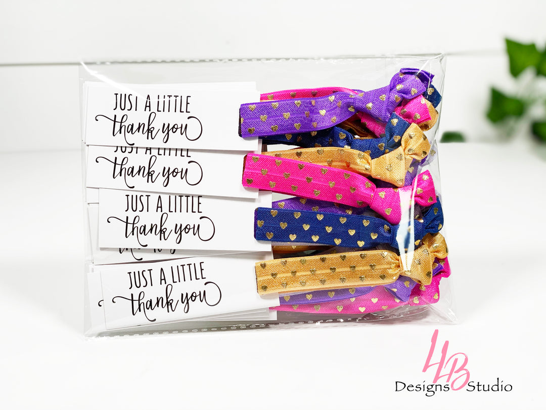 Foil Hearts Print Hair Ties + Just A Little Thank You Mini Cards | 25 Hair Ties + Cards | SKU: HM26