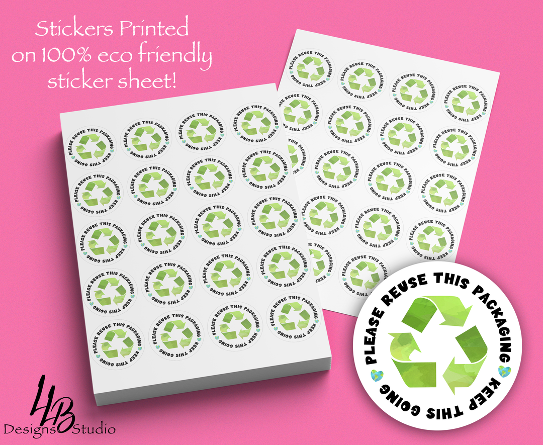 Eco Friendly Stickers - Please Reuse This Packaging,  Keep This Going Sticker Sheet |  Packaging Stickers | Business Branding | Small Shop Stickers | Sticker #: S0410 | Ready To Ship