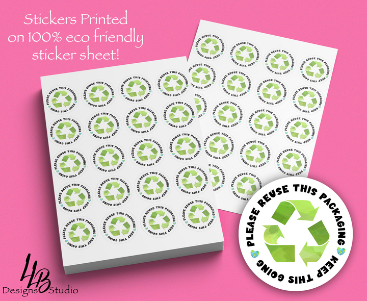 Eco Friendly Stickers - Please Reuse This Packaging,  Keep This Going Sticker Sheet |  Packaging Stickers | Business Branding | Small Shop Stickers | Sticker #: S0410 | Ready To Ship