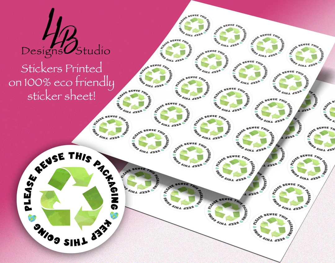 Eco Friendly Stickers - Please Reuse This Packaging,  Keep This Going Sticker Sheet |  Packaging Stickers | Business Branding | Small Shop Stickers | Sticker #: S0410 | Ready To Ship