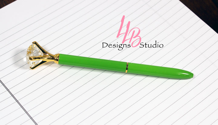 Stationary Pen | Neon Green Diamond Pen | Black Ink | SKU # PEN07
