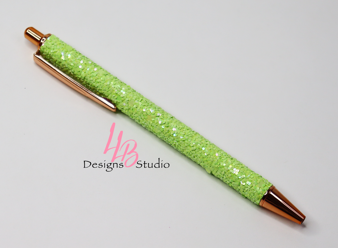Stationery Pen | Lime Green Confetti Clickable Pen | Black Ink | SKU # PEN72
