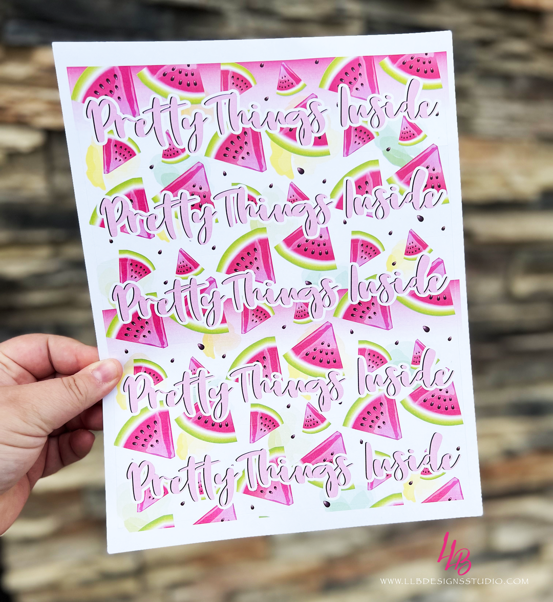 Long Washi - Pretty Things Inside Watermelon |  Packaging Stickers | Business Branding | Small Shop Stickers | Sticker #: S0417 | Ready To Ship - 3 PAGES