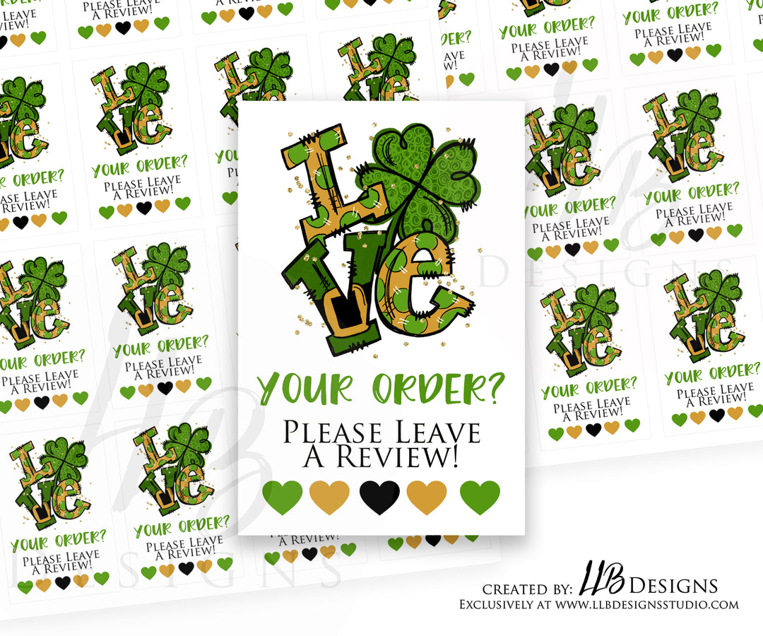 Love Your Order Shamrock|  Packaging Stickers | Business Branding | Small Shop Stickers | Sticker #: S0160 | Ready To Ship