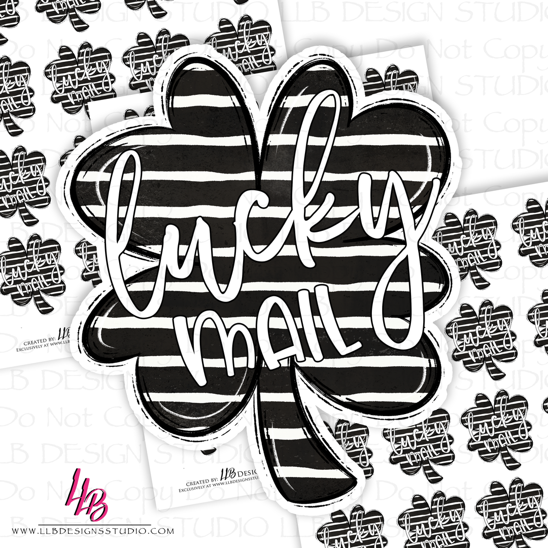 B&W Lucky Mail Sticker, Packaging Stickers, Business Branding, Small Shop Stickers , Sticker #: S0561, Ready To Ship