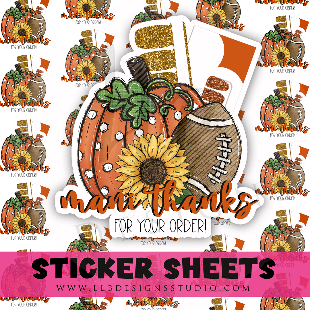 Mani Thanks Fall |  Packaging Stickers | Business Branding | Small Shop Stickers | Sticker #: S0463 | Ready To Ship