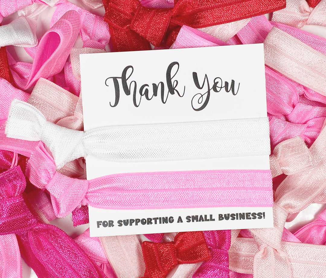 Valentines Day Solid Hair Tie Mix + Thank You For Supporting Small Business Hair Tie Card