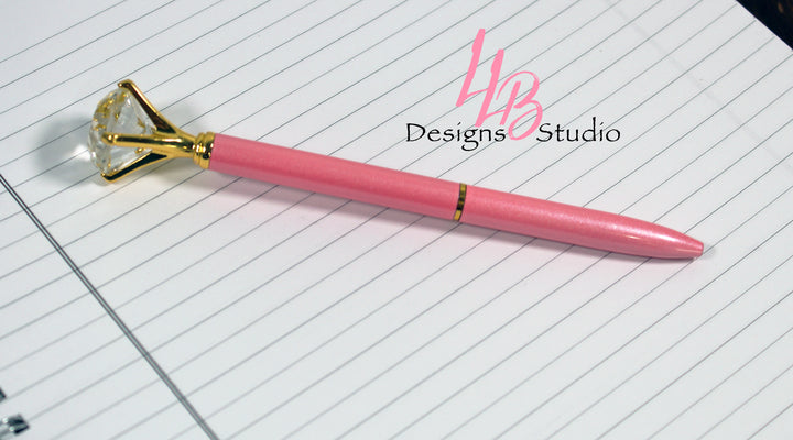 Stationary Pen | Blush Pink Shimmer Diamond Pen | Black Ink | SKU # PEN16