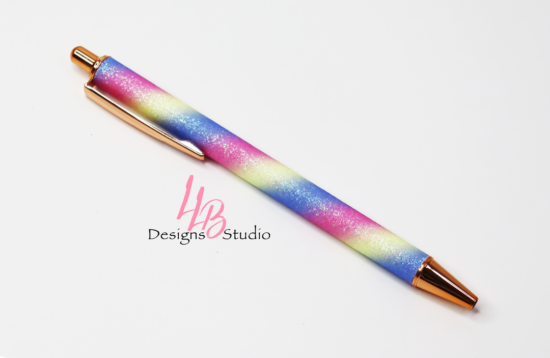 Stationery Pen | Light Rainbow Glitter Clickable Pen | Black Ink | SKU # PEN74
