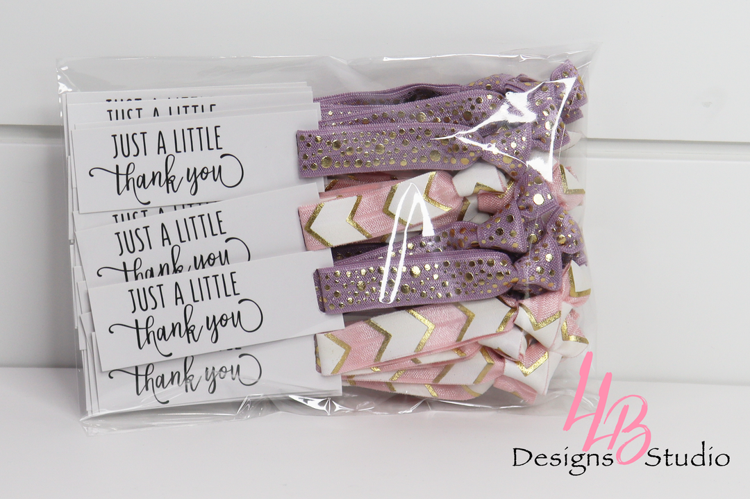 Pink Chevron & Purple Confetti Hair Ties and Just A Little Thank You Mini Cards l Mini Hair Tie Card  | 25 Hair Ties + Cards | SKU: HM57