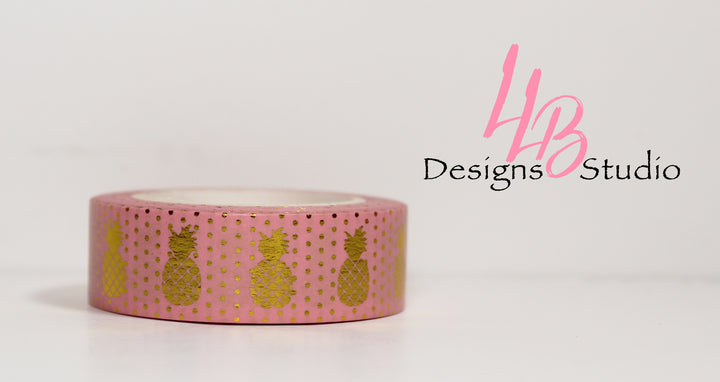Washi Tape Rolls | Pink Pineapple Foil | Washi Tape Size: 15mm x 10mm | SKU # WT0030