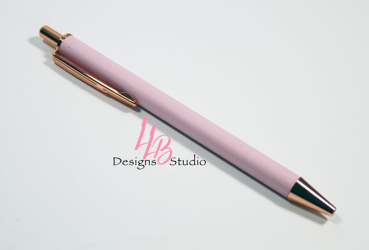 Stationary Pen | Baby Pink with Rose Gold Trim Clickable Pen  | Black Ink | SKU # PEN29