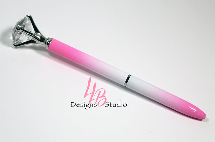 Stationary Pen | Pink and White Ombre Diamond Pen | Black Ink | SKU # PEN11