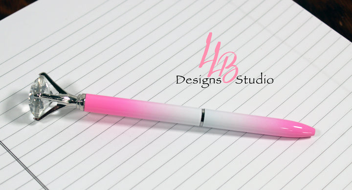 Stationary Pen | Pink and White Ombre Diamond Pen | Black Ink | SKU # PEN11