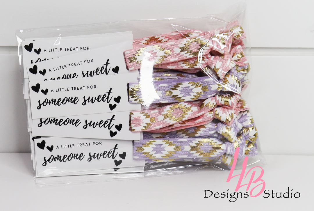 Pink & Purple Aztec Hair Ties and A Little Treat For Someone Sweet Mini Cards l Mini Hair Tie Card  | 25 Hair Ties + Cards | SKU: HM56