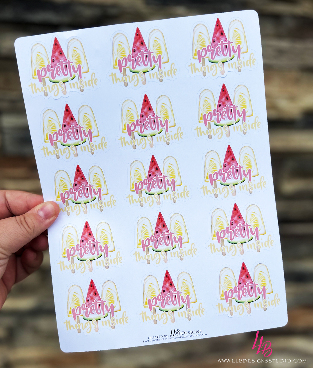Pretty Things Inside Lemon and Watermelon Popsicle |  Packaging Stickers | Business Branding | Small Shop Stickers | Sticker #: S0415 | Ready To Ship