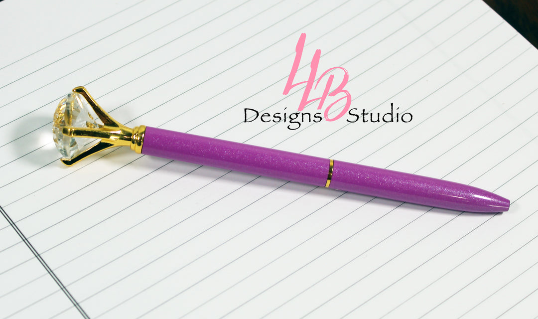 Stationary Pen | Neon Purple Shimmer Diamond Pen | Black Ink | SKU # PEN08