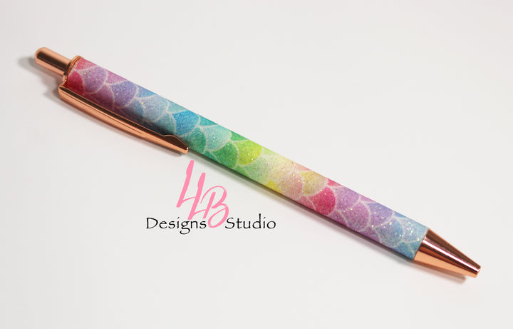 Stationary Pen | Rainbow Mermaid Glitter Clickable Pen  | Black Ink | SKU # PEN30