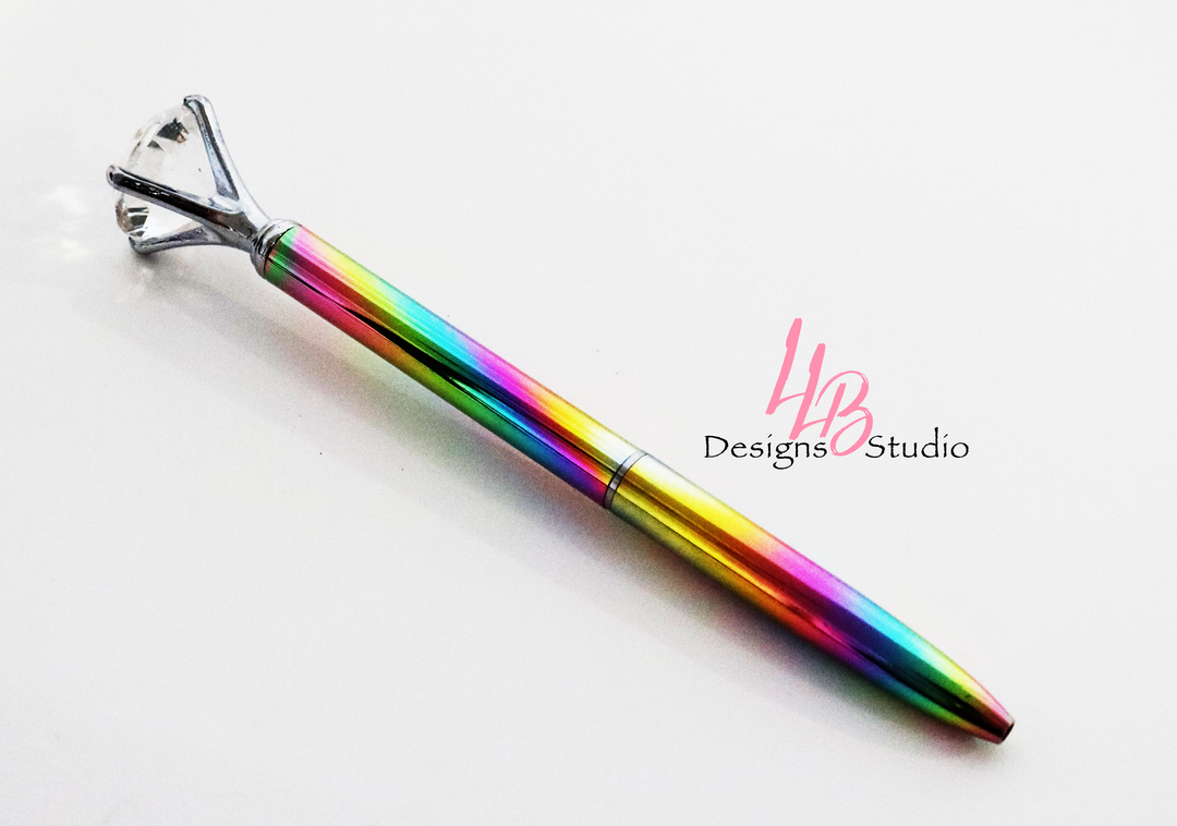 Stationary Pen | Rainbow Diamond Pen With Silver Trim | Black Ink | SKU # PEN42
