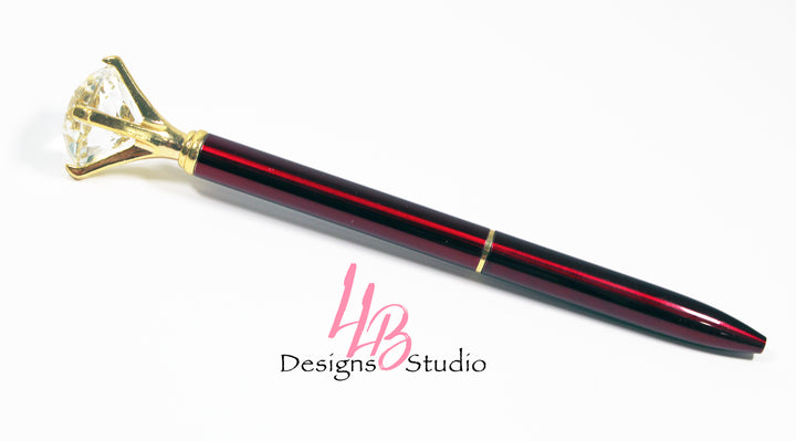 Stationary Pen | Metallic Red Diamond Pen  | Black Ink | SKU # PEN09