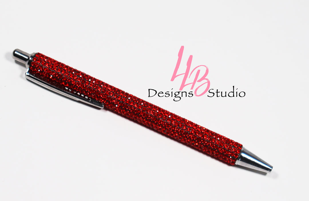 Stationary Pen | Red Rhinestone Clickable Pen | Black Ink | SKU # PEN53