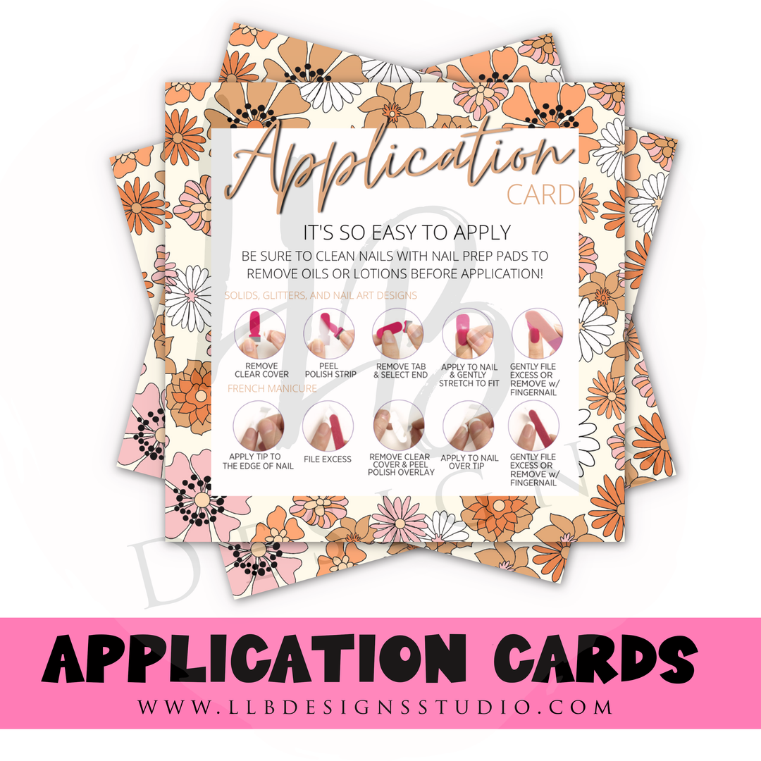 Retro Floral Application Instruction Cards | Size: 3" x3" | SKU: AC12