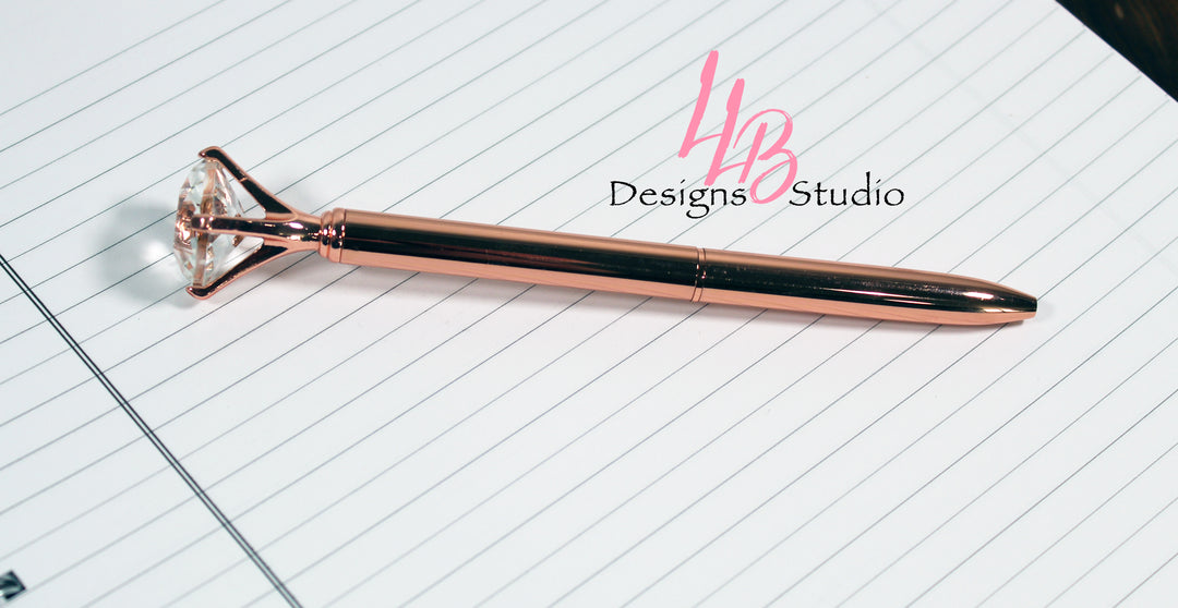 Stationary Pen | Rose Gold Diamond Pen | Black Ink | SKU # PEN10